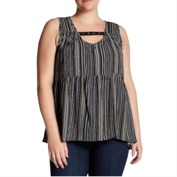 NWT Eyeshadow Striped Sleeveless Baby Doll Tank Blouse - Picture 1 of 12
